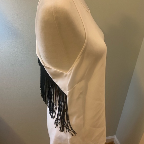 BCBGMaxAzria white w/black fringe halter top, size S - Picture 2 of 7